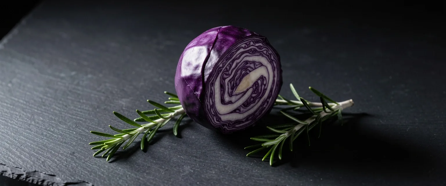 Encimera oscura de cocina con vegetales frescos y hierbas