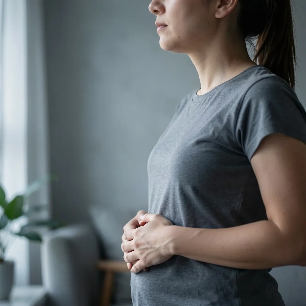 Silueta de persona practicando respiración con manos sobre el abdomen