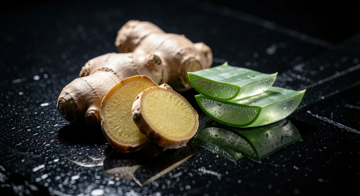Macro de ingredientes botánicos sobre superficie oscura